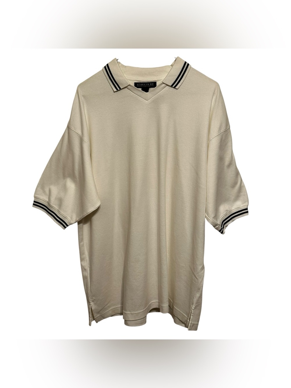 Structure Polo Shirt, 100% Cotton XL Black And White Vintage NWT